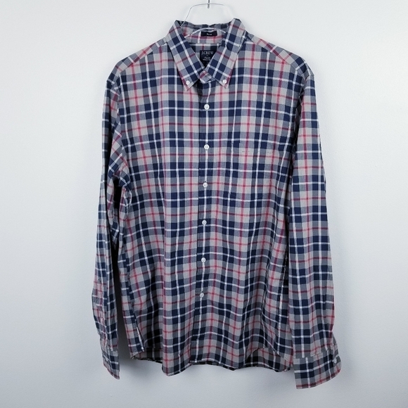 J. Crew Slim Flex Washed Plaid Button Front Shirt NWT size Large - Picture 2 of 10